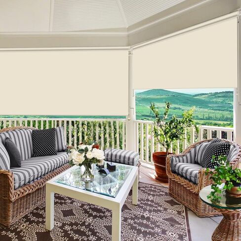 ZY Blinds Outdoor Cordless Roller Shades, Windproof Light Filtering Black Solar Fabric Window Blinds, Custom Sunlight Protection Shades for Window, Deck, Porch, Balcony, Backyard in Saudi Arabia