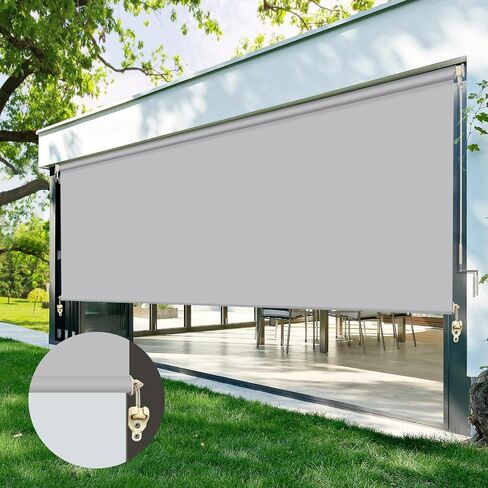 ZY Blinds Outdoor Cordless Roller Shades, Windproof Light Filtering Black Solar Fabric Window Blinds, Custom Sunlight Protection Shades for Window, Deck, Porch, Balcony, Backyard in Saudi Arabia