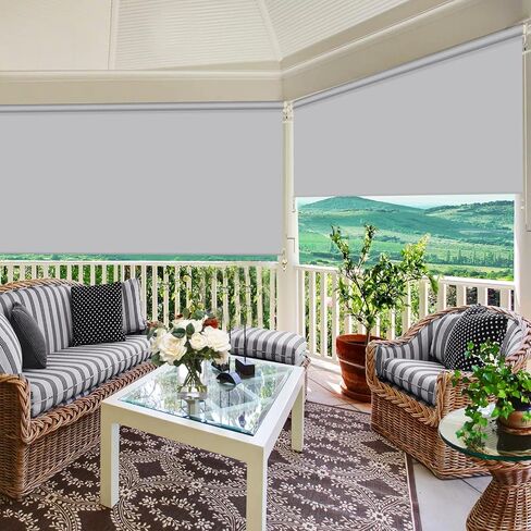 ZY Blinds Outdoor Cordless Roller Shades, Windproof Light Filtering Black Solar Fabric Window Blinds, Custom Sunlight Protection Shades for Window, Deck, Porch, Balcony, Backyard in Saudi Arabia