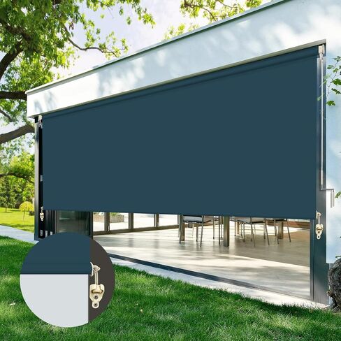 ZY Blinds Outdoor Cordless Roller Shades, Windproof Light Filtering Black Solar Fabric Window Blinds, Custom Sunlight Protection Shades for Window, Deck, Porch, Balcony, Backyard in Saudi Arabia
