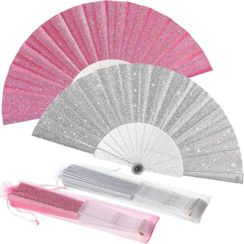 Boao 2 Pcs Glitter Women Handheld Fan Rave Folding Hand Fan with Shining Transparent Rib for Women Men Wedding, Festival, Dance, Party Prom in Saudi Arabia