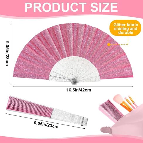 Boao 2 Pcs Glitter Women Handheld Fan Rave Folding Hand Fan with Shining Transparent Rib for Women Men Wedding, Festival, Dance, Party Prom in Saudi Arabia