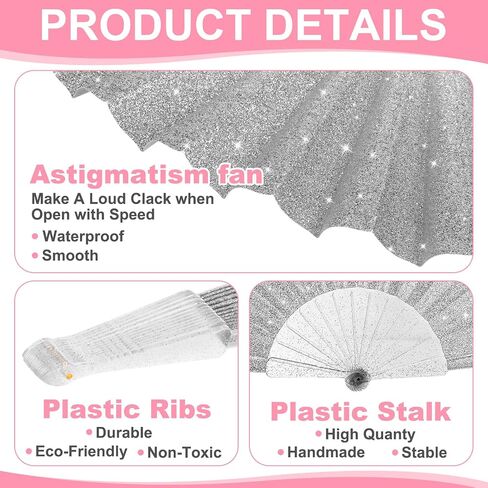 Boao 2 Pcs Glitter Women Handheld Fan Rave Folding Hand Fan with Shining Transparent Rib for Women Men Wedding, Festival, Dance, Party Prom in Saudi Arabia