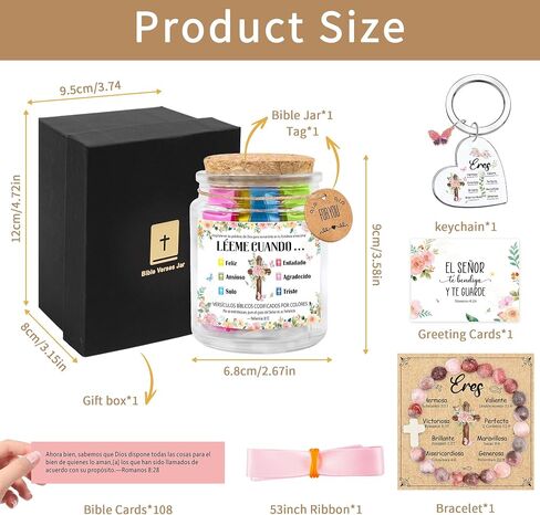 بوزيدول الإسبانية الكتاب المقدس جرة ، leeme cuando te sientas versículos en español ، tarro de versículos bíblicos en español ، هدايا مسيحية للنساء مع سوار ، سلسلة مفاتيح ، شريط وترحيب بطاقة in Kuwait
