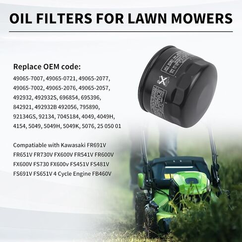 49065-0721 49065-7007 Oil Filter Compatiable with Kawasaki FR730V FX730V FR691V FS691V FR600V FX691V FS651V FR651V FX600V Engines 696854 492932 492932S Lawn Mower for John Deere AM125424 (3PCS) in Saudi Arabia