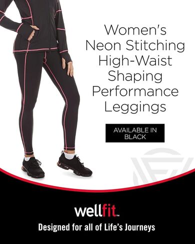MeMoi Wellfit High Waist Workout Leggings for Women, Shaping Workout Leggings, Neon Stitching - Sizes XS to XXL in Saudi Arabia