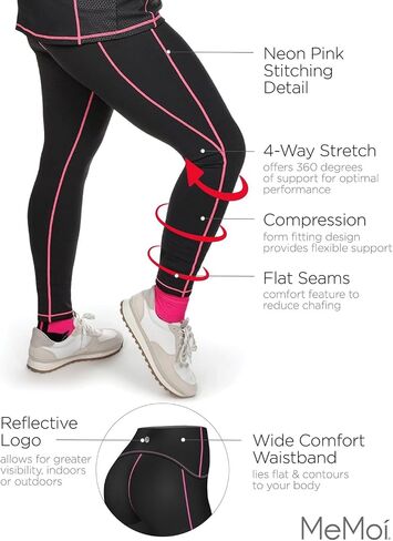 MeMoi Wellfit High Waist Workout Leggings for Women, Shaping Workout Leggings, Neon Stitching - Sizes XS to XXL in Saudi Arabia