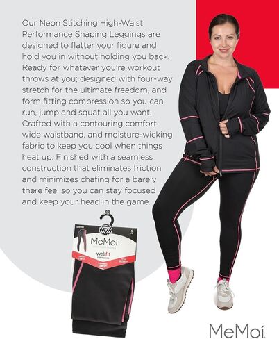 MeMoi Wellfit High Waist Workout Leggings for Women, Shaping Workout Leggings, Neon Stitching - Sizes XS to XXL in Saudi Arabia