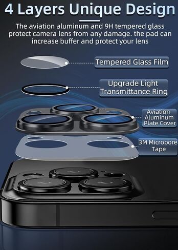 ZXZone for iPhone 16 /iPhone 16 Plus Camera Lens Protector, Strong Adhesion Aluminum Alloy & Sapphire Glass Material 9H Tempered Glass Camera Cover Easy to Install (Black) in Kuwait
