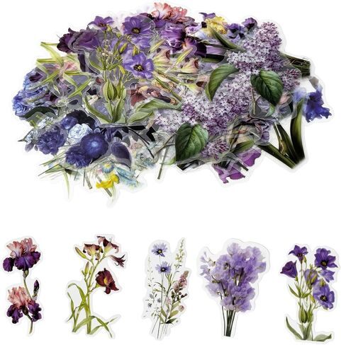Natural Flower Stickers for Scrapbooking,PET Nature Plant Stickers Floral Stickers Vintage Craft Sticker,Colorful Small Flower Sticker for Journaling Scrapbooking Clear Flower Decal (Style E) in Kuwait
