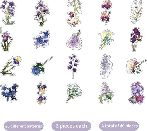 Natural Flower Stickers for Scrapbooking,PET Nature Plant Stickers Floral Stickers Vintage Craft Sticker,Colorful Small Flower Sticker for Journaling Scrapbooking Clear Flower Decal (Style E) in Kuwait