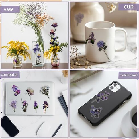 Natural Flower Stickers for Scrapbooking,PET Nature Plant Stickers Floral Stickers Vintage Craft Sticker,Colorful Small Flower Sticker for Journaling Scrapbooking Clear Flower Decal (Style E) in Kuwait