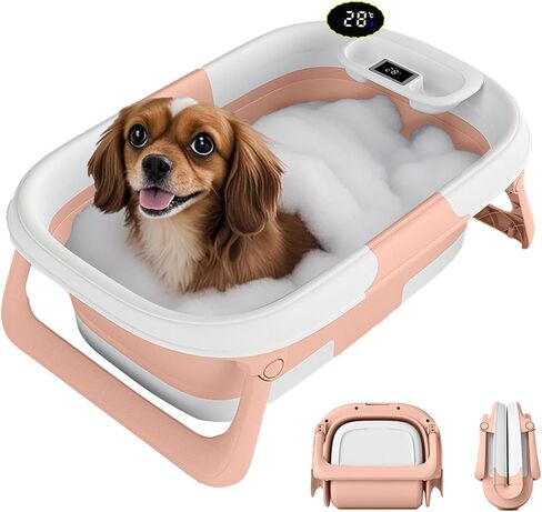 Dog Bath Tub with Water Drain Plug Portable Collapsible Bathtub for Dog Bathing and Washing Foldable Dog Bath Space Saving Design for Small Medium Pets and Cats Pink in Saudi Arabia