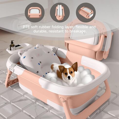 Dog Bath Tub with Water Drain Plug Portable Collapsible Bathtub for Dog Bathing and Washing Foldable Dog Bath Space Saving Design for Small Medium Pets and Cats Pink in Saudi Arabia