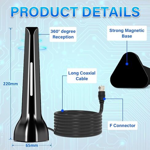 TV Antenna Indoor, Digital Antenna for Smart TV Antenna for Local Channels with Strong Magnetic Base, 360° Reception HD Antennas for Tv Without Cable Supports 4K 1080P, 2025 Upgraded in Kuwait