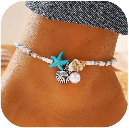 Starfish Beach Anklets for Women Adjustable Boho Conch Pearl Anklets Summer Beach Party Jewelry in Kuwait