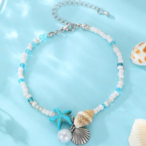 Starfish Beach Anklets for Women Adjustable Boho Conch Pearl Anklets Summer Beach Party Jewelry in Kuwait