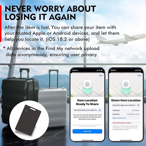 Air Tag (2025) iOS Only Bluetooth Tracker Card with Apple Find My, Rechargeable Smart Card Wallet Finder GPS Tracker, Keys Finder and Item Locator for Keys, Bags, Passports (Blue, 2 Pack) in Kuwait