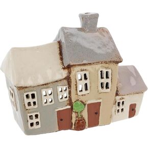 Village Pottery 3 Garden Houses Tealight Holder - Grey in Saudi Arabia