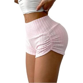 GORGLITTER Women's Micro Booty Shorts Cheeky Ruched Ribbed Knit Summer Mini Shorts in Kuwait
