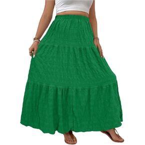 MakeMeChic Women's Plus Size Summer Maxi Skirt Tiered Ruffle Hem Flowy Long Skirts in Kuwait