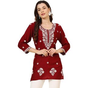 هندي يدوية مطرزة تشيكانكاري للسيدات رايون القصيرة كورتا كورتي تونك للنساء in Kuwait