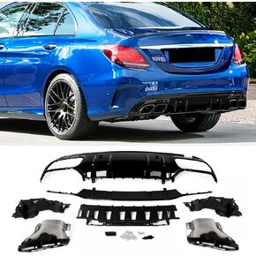 Rear Diffuser Compatibility with 2015-2021 C Class W205 AMG Sedan C300 C43 C63 4Door C63 Style Rear Bumper Chin Diffuser Lip Spoiler + Exhaust (Gloss Black) in Saudi Arabia
