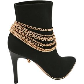 Women Western Fashion Gold Metal Boot Chain Bracelet Shoe Anklet Bling Charm Wave Strands in Saudi Arabia