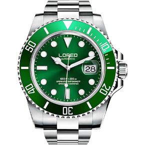 LOREO Mens Silver Stainless Steel Sapphire Glass Black Rotating Bezel Men's Automatic Watch in Saudi Arabia