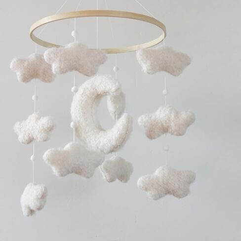Cloud Moon Crib Mobile Cloud Baby Mobile for Crib Neutral Boho Clouds and Stars Moon Mobile Boucle Mobile in Kuwait