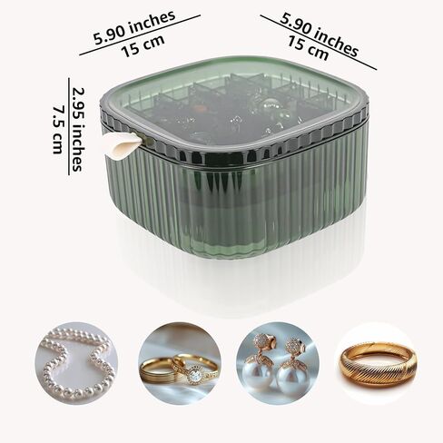 Inmorven 3-Layer Acrylic Jewelry Organizer Box with Lid, Stackable Storage Holder for Earrings, Rings, Necklaces, Bracelets(Green) in Kuwait