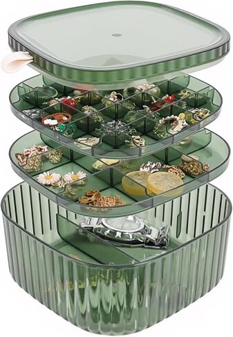 Inmorven 3-Layer Acrylic Jewelry Organizer Box with Lid, Stackable Storage Holder for Earrings, Rings, Necklaces, Bracelets(Green) in Kuwait