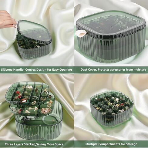 Inmorven 3-Layer Acrylic Jewelry Organizer Box with Lid, Stackable Storage Holder for Earrings, Rings, Necklaces, Bracelets(Green) in Kuwait