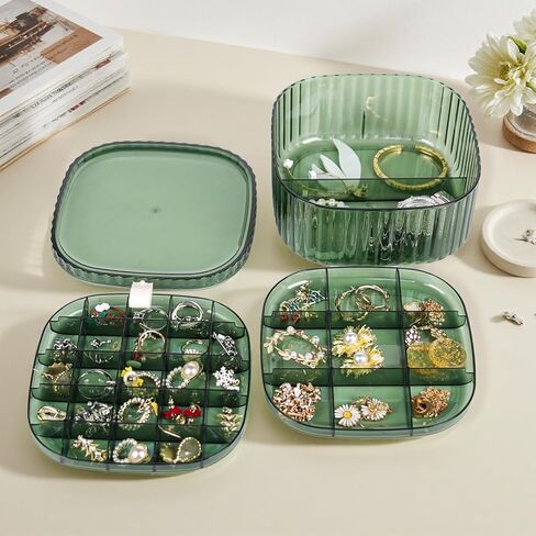 Inmorven 3-Layer Acrylic Jewelry Organizer Box with Lid, Stackable Storage Holder for Earrings, Rings, Necklaces, Bracelets(Green) in Kuwait