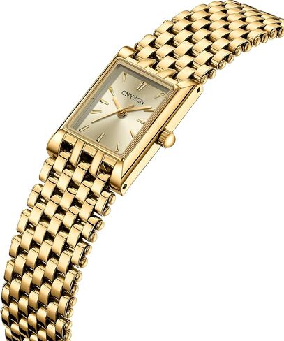 Gold Watches for Women Luxury Fashion Square Ladies Quartz Wrist Watch with Stainless Steel Band,Bracelet Adjustment Tool Included in Kuwait