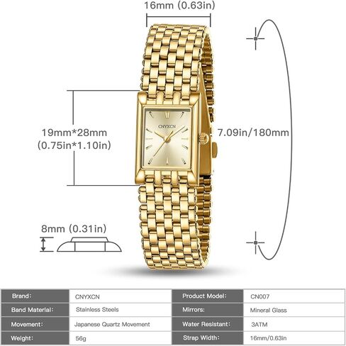 Gold Watches for Women Luxury Fashion Square Ladies Quartz Wrist Watch with Stainless Steel Band,Bracelet Adjustment Tool Included in Kuwait