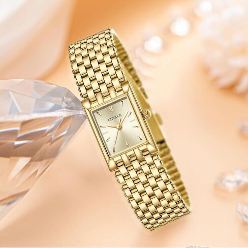 Gold Watches for Women Luxury Fashion Square Ladies Quartz Wrist Watch with Stainless Steel Band,Bracelet Adjustment Tool Included in Kuwait