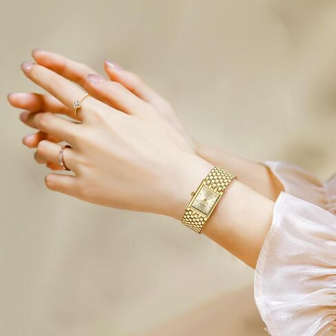 Gold Watches for Women Luxury Fashion Square Ladies Quartz Wrist Watch with Stainless Steel Band,Bracelet Adjustment Tool Included in Kuwait