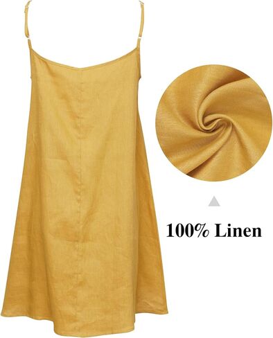 Xintianji Womens 100% Linen Dress Sleeveless Mini Adjustable Straps Beach Sundress in Saudi Arabia