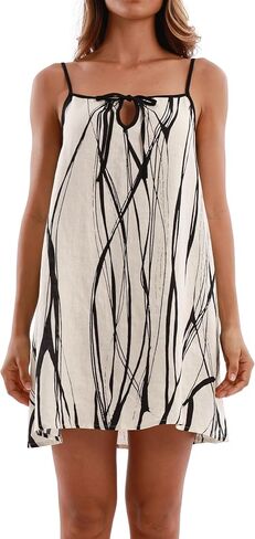 Xintianji Womens 100% Linen Dress Sleeveless Mini Adjustable Straps Beach Sundress in Saudi Arabia