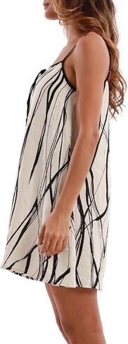 Xintianji Womens 100% Linen Dress Sleeveless Mini Adjustable Straps Beach Sundress in Saudi Arabia