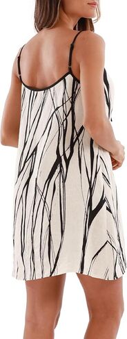 Xintianji Womens 100% Linen Dress Sleeveless Mini Adjustable Straps Beach Sundress in Saudi Arabia