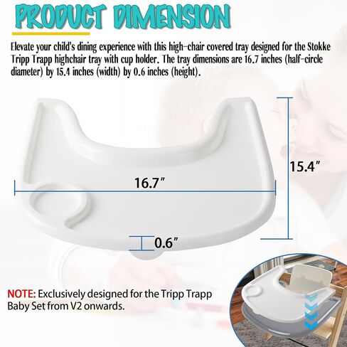 غطاء صينية الكرسي العالي متوافق مع كرسي Stokke Tripp Trapp مع حامل أكواب - سطح أملس وشفط قوي - مصنوع من بلاستيك آمن على الأغذية (خالي من مادة BPA BPS BPF الرصاص والفثالات) - شفاف in Kuwait