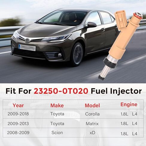 حقن الوقود 23250-0T020 مجموعة من 4 متوافقة مع Toyota Corolla 2009-2019 Matrix 2009-2013 Scion XD 2008-2009 1.8 L استبدال# 23209-09140 23209-39145 12 Holes in Saudi Arabia