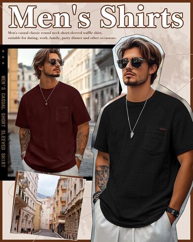Ficerd 3 Pack Men's Waffle T-Shirts Plus Size Crew Neck Short Sleeve Tees Casual Summer Knit Shirts with Pocket in Saudi Arabia