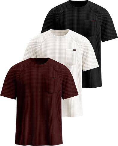 Ficerd 3 Pack Men's Waffle T-Shirts Plus Size Crew Neck Short Sleeve Tees Casual Summer Knit Shirts with Pocket in Saudi Arabia