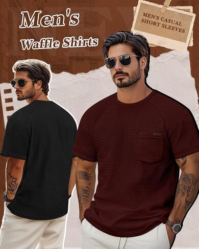 Ficerd 3 Pack Men's Waffle T-Shirts Plus Size Crew Neck Short Sleeve Tees Casual Summer Knit Shirts with Pocket in Saudi Arabia