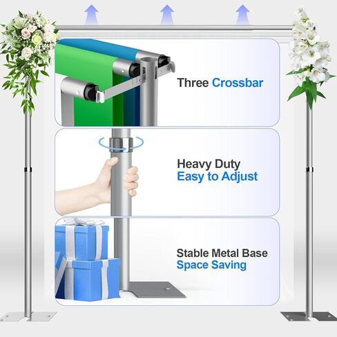 حامل خلفية عالي التحمل مقاس 8.6 × 10 أقدام، مجموعة حامل بثلاثة أنابيب متقاطعة وستارة خلفية، إطار معدني قابل للتعديل، خلفية حامل خلفية لتصوير حفلات الزفاف وديكورات حفلات أعياد الميلاد in Kuwait