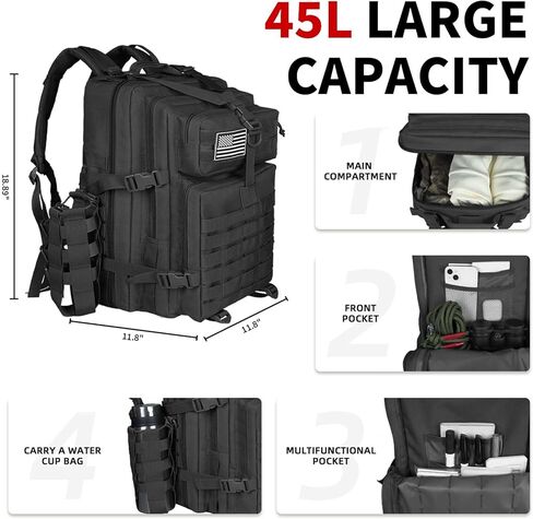 Tactical Backpack 45L Assault Pack Green Army Pack for Men 3 Day Molle Bug Out Bag Outdoor Camping Hiking Daypack Military Assault Large Rucksack without Bottle Holder in Kuwait