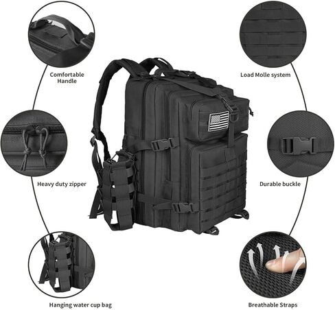 Tactical Backpack 45L Assault Pack Green Army Pack for Men 3 Day Molle Bug Out Bag Outdoor Camping Hiking Daypack Military Assault Large Rucksack without Bottle Holder in Kuwait